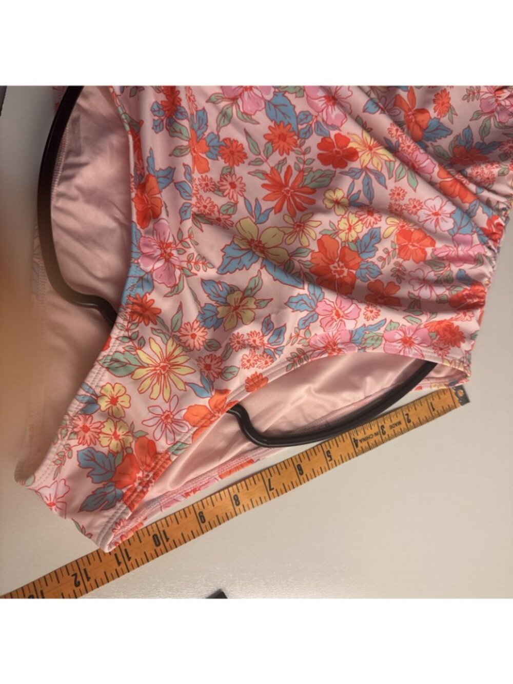 NWT cupshe one piece swimsuit large womens Retro Floral pink orange blue Runched - Picture 4 of 10